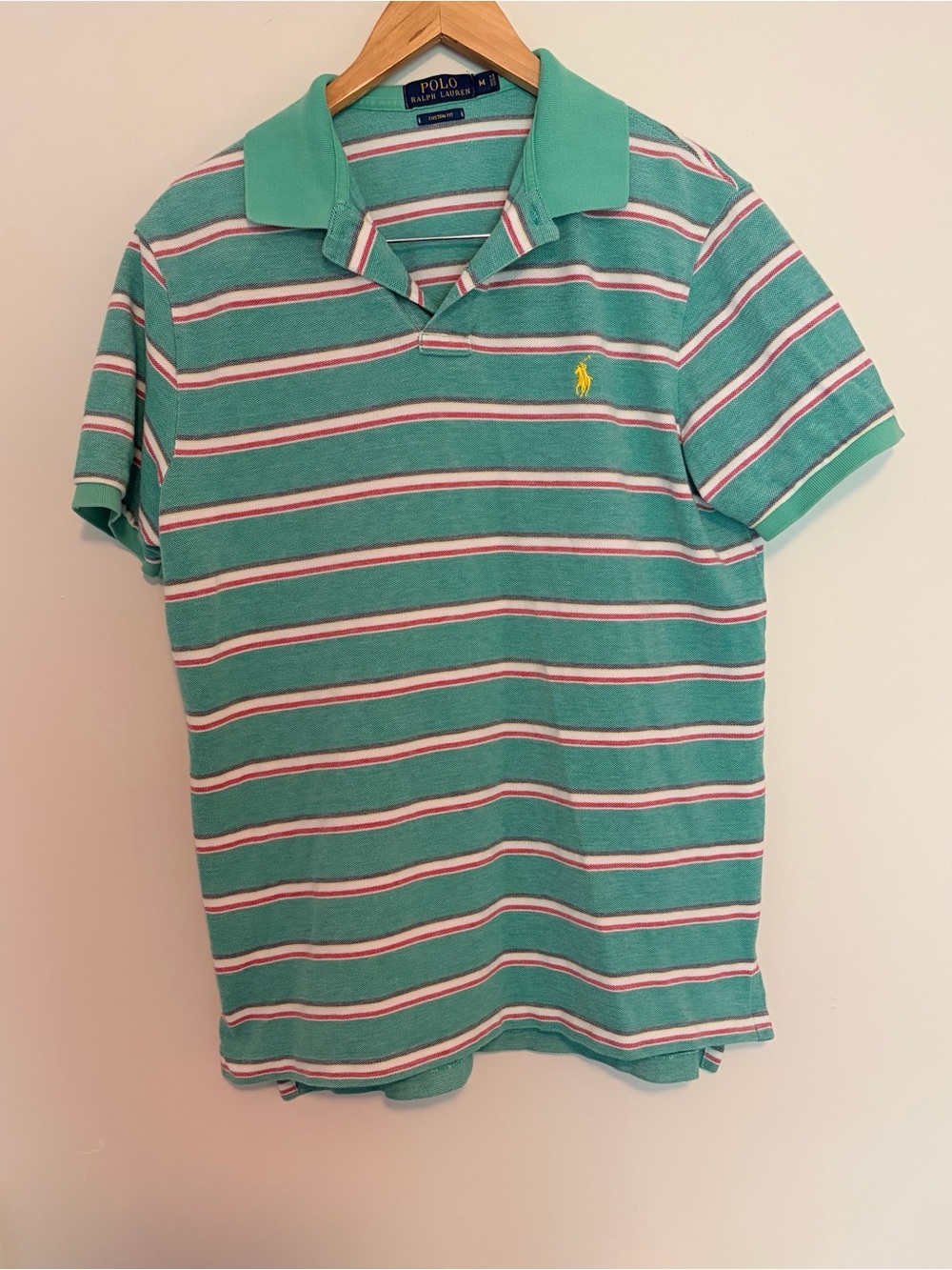 Polo Ralph Lauren Shirt Men Size M Short Sleeve Pony Striped Green